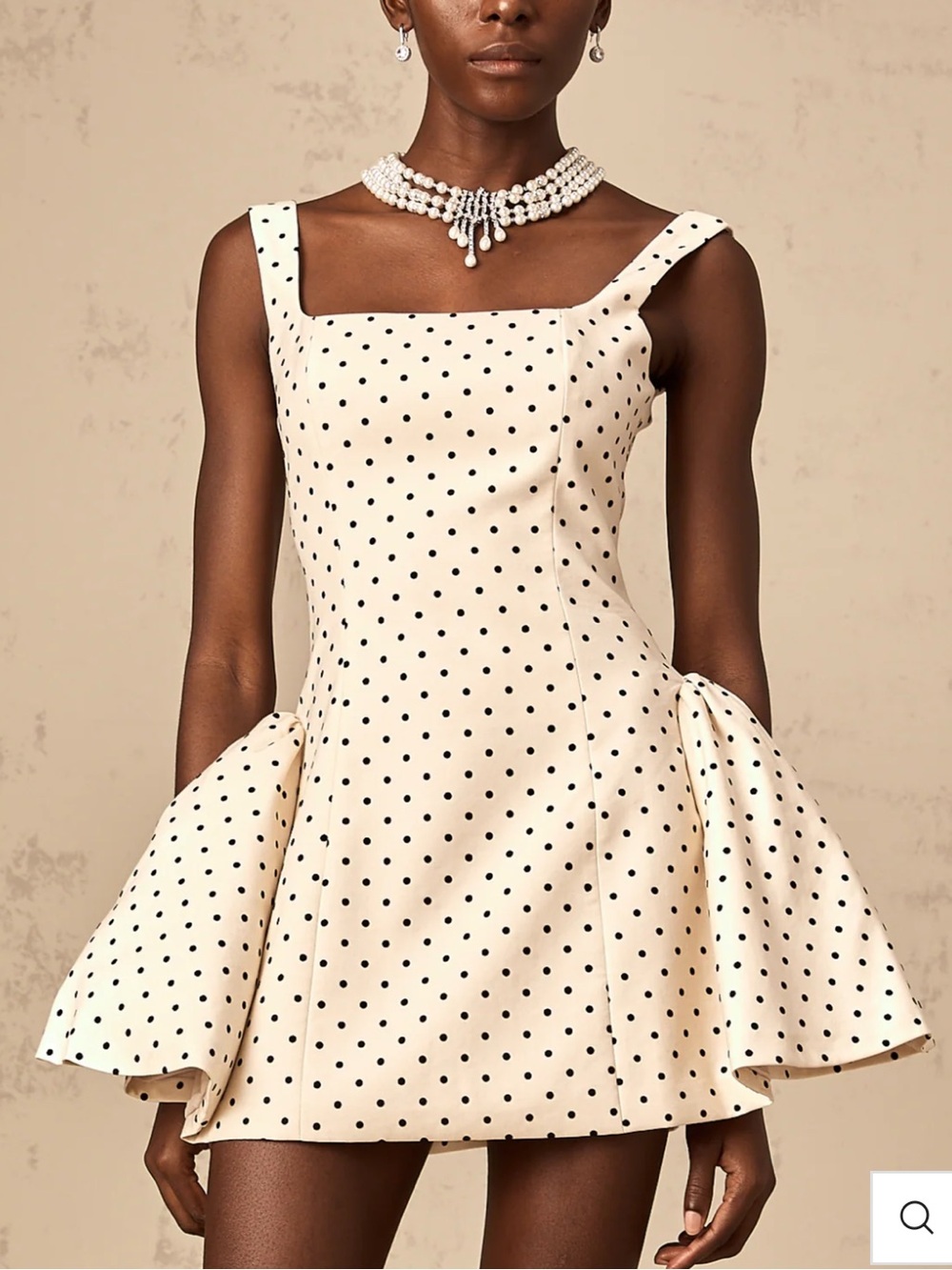 Polka Dot Cream Square-Neck Mini Dress